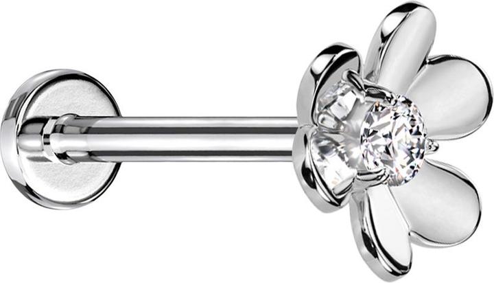 Acha Direct Micro Threadless Labret silber Blume silber ein Kristall silber (Messing, Chirurgenstahl 316L)