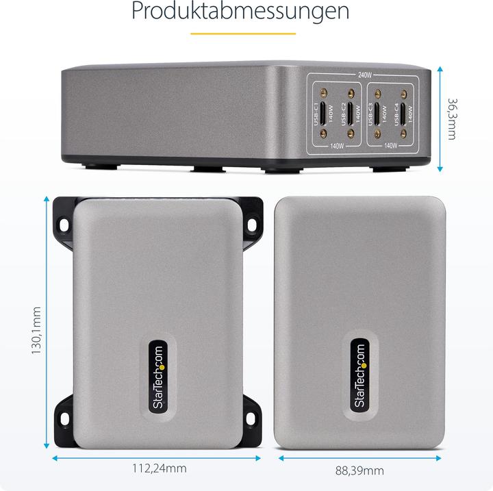 Immagine prodotto StarTech .com 424DEU-USB-C-CHARGER, Interno, AC, 28 V, 1,8 m, Grigio (240 W)