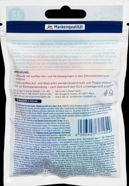 Valeurs nutritives et ingrédients dm Dontodent Bâtonnets de soie dentaire Junior