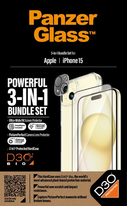 Actual product image PanzerGlass 3-in-1 pack (1 Piece, Apple iPhone 15)