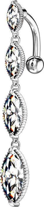 Star Piercing Banane silber mit Anhänger vier Kristalltropfen silber (Chirurgenstahl 316L, Messing)