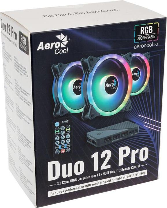 Actual product image AeroCool DUO12PRO Kit 3xFan 12cm ARGB LED Dual Ring Antivibration 6 Pins Black (120 mm, 3 x)