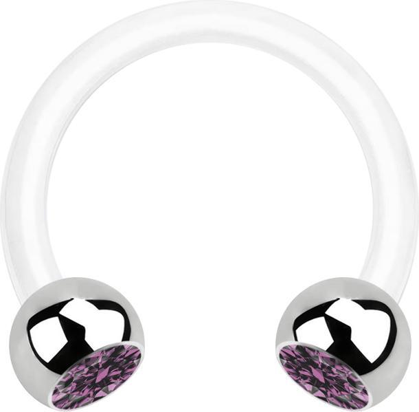 Star Piercing Micro Circular Barbell weiss mit zwei Kugeln silber Kristall hellviolett (Bioflex, ohne Messing, Chirurgenstahl 316L)