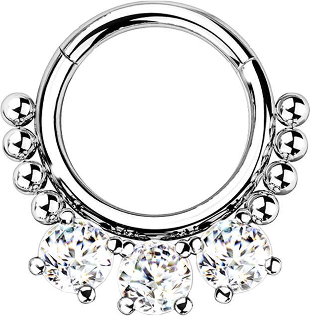 Produktbild Star Piercing Micro Segmentring klappbar silber Kugeln und drei Kristalle (Chirurgenstahl 316L, ohne Messing)