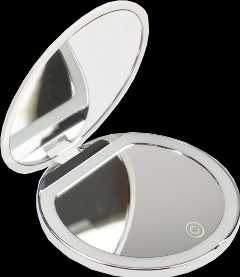 Image du produit Miroir de poche, rond, blanc, grossissement 2x, éclairage LED, 8x8 cm