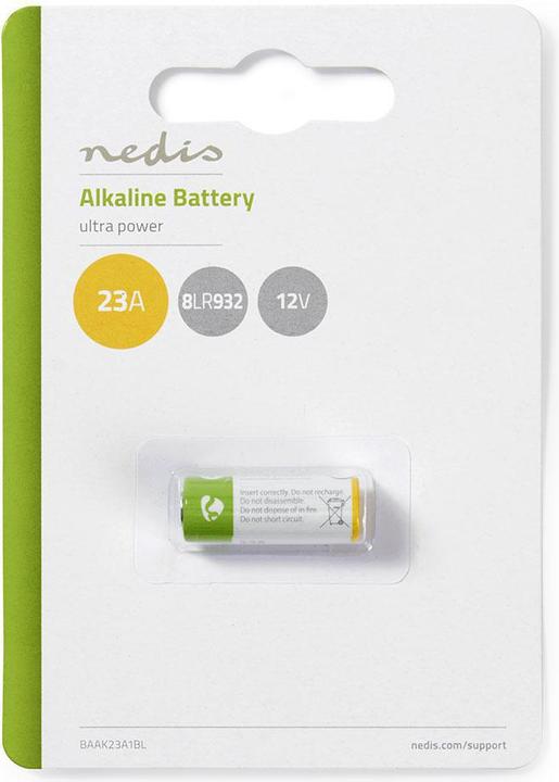 Image du produit Nedis Pile alcaline 23A | 12 V DC | 1-Blister | 8LR932 | Jaune / Vert (1 pcs, A23)