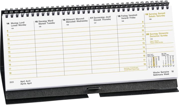Produktbild Tischkalender. 2025 087060905 1W/2S schwarz ML 28x12cm (Spezial, Deutsch, Französisch, Englisch, Italienisch)