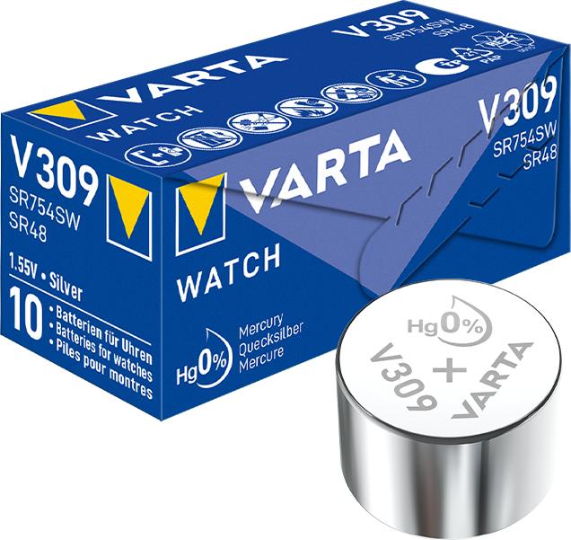 Actual product image Varta V309 / SR754SW - 10 Uhrenbatterien (10 pcs., SR48, 73 mAh)