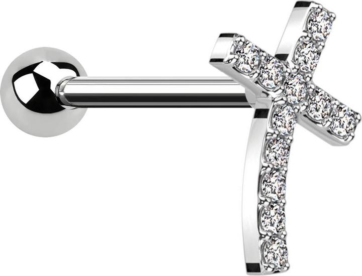 Immagine prodotto Star Piercing Micro Barbell silber mit Kugel gebogenes Kreuz mit Kristallen (Acciaio chirurgico 316L, Ottone)