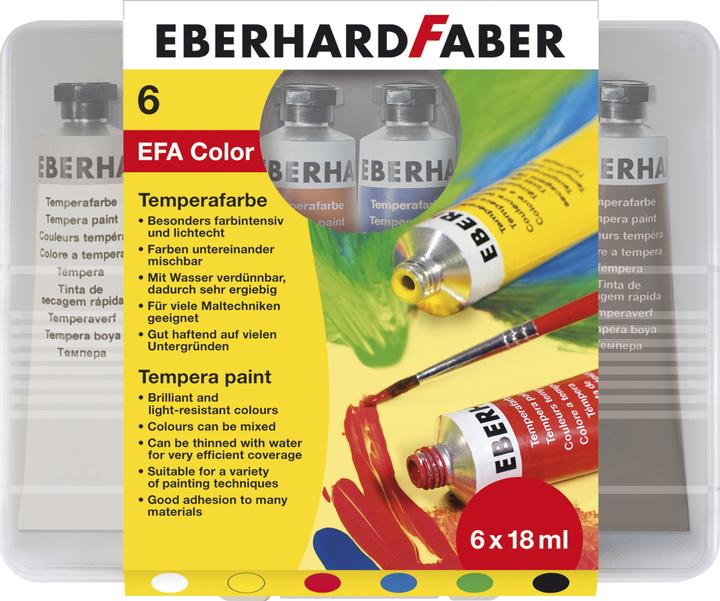EberhardFaber EFACOLOR Tubes de détrempe étui de 6 18 ml, tubes, assortis (Trié, 108 ml)