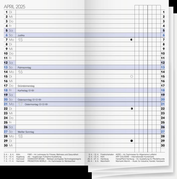 Actual product image Replacement calendar 740 for folding calendar 7,8x15,3cm 1 month/2 pages 2025 (German)