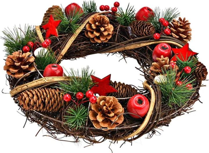 Produktbild G. Wurm Weihnachtskranz aus Holz, Kunsstoff braun, grün, rot (B/H/T) 34x34x9cm