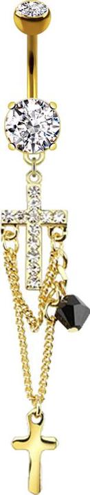 Star Piercing Banane 14k vergoldet mit zwei Kugeln Kristall silber Anhänger Kreuz und Ketten (Chirurgenstahl 316L, Messing)
