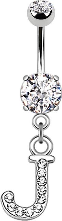 Produktbild Star Piercing Banane silber mit Anhänger Kristall Buchstabe J (Messing, Chirurgenstahl 316L)
