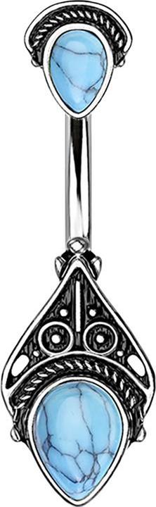 Star Piercing Banane silber Vintage mit Türkis Steinen (Chirurgenstahl 316L, Messing, Mineralisch)