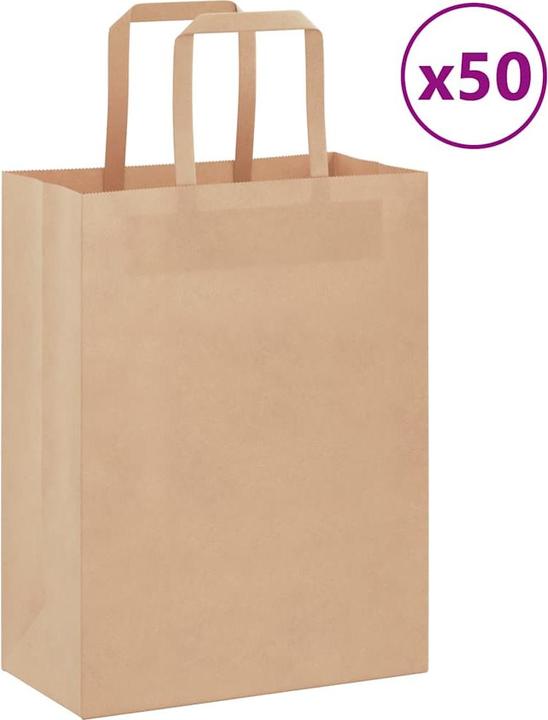 Produktbild VidaXL Kraftpapiertüten 50 Stk. mit Henkel Braun 21x11x28 cm Papiertüte (Geschenktüte, 50 x)