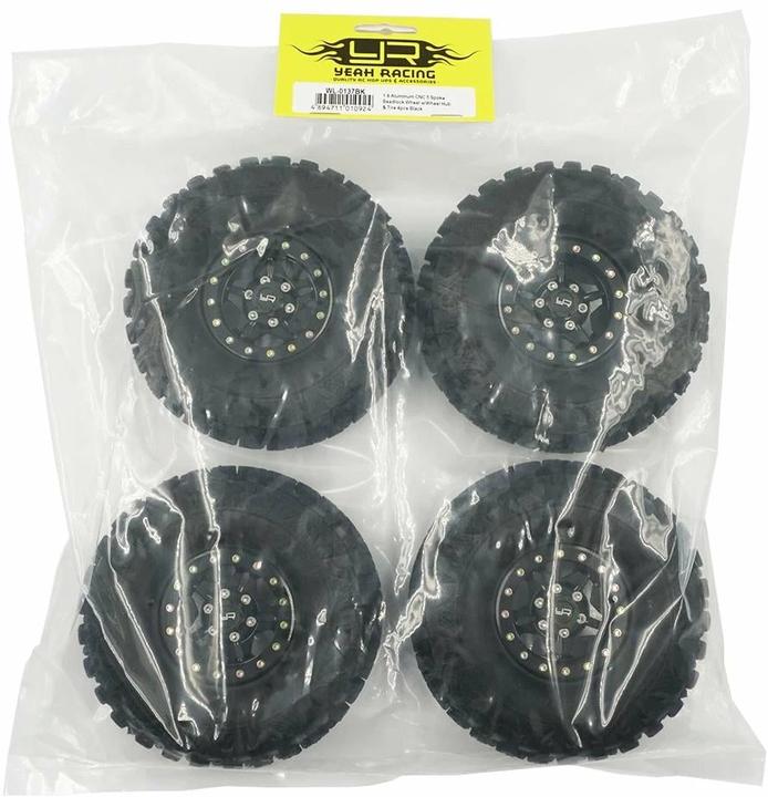 Immagine prodotto Yeah Racing Cerchi completi 1.9 alluminio CNC a 5 razze beadlock 1:10, 4 pezzi
