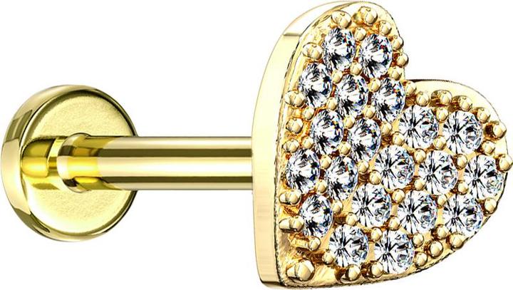 Produktbild Star Piercing Micro Labret Innengewinde 14k vergoldet Herz mit Kristallen (Messing, Chirurgenstahl 316L)