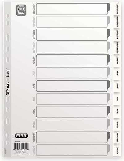 Produktbild Elba 400020562, Months tab index, Polypropylene (PP), White, Portrait, A4, 0.12 mm