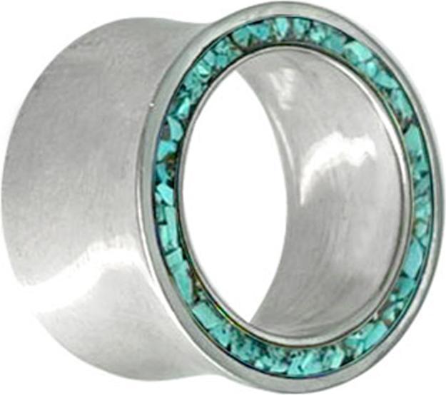 Star Piercing Flared Tunnel silber mit Türkis Stein Rand (Mineralisch, Messing)
