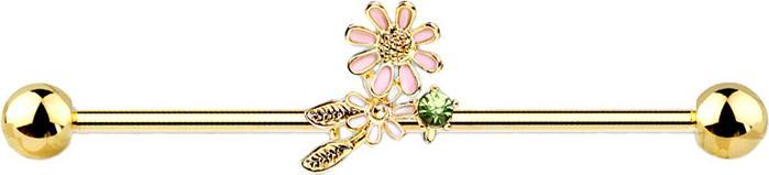 Image du produit Star Piercing Barbell 14k vergoldet mit Blüten und Blätter (Acier chirurgical 316L, Laiton)