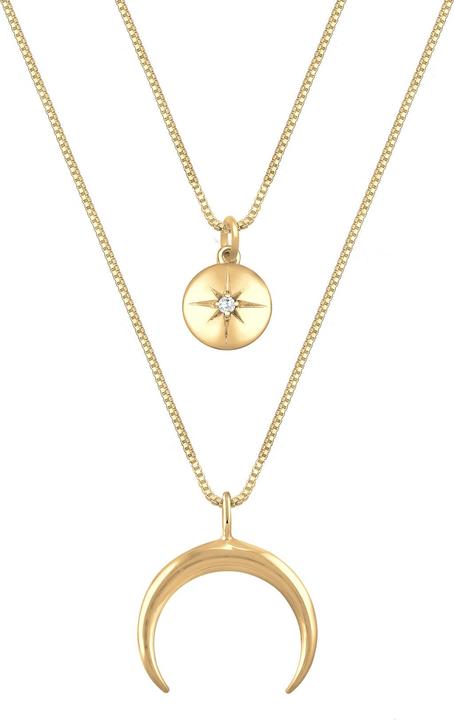 Produktbild Elli Halskette Layer Halbmond Stern Plättchen Zirkonia 925 Silber (925er Sterling Silber, Zirkonia, 45 cm)