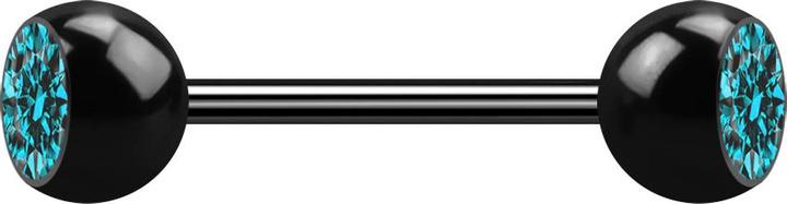 Produktbild Star Piercing Micro Barbell schwarz mit zwei Kugeln Kristall aqua (ohne Messing, Chirurgenstahl 316L)