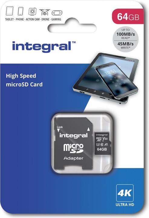 Actual product image INMSDX64G-100V30 64GB MICRO SD CARD MICROSDXC UHS-1 U3 CL10 V30 A1 UP TO 100MBS READ 45MBS (64 GB, microSD, U3, UHS-I)