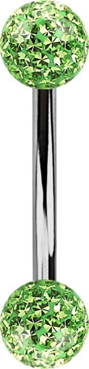 Actual product image Star Piercing Banane silber mit zwei Kristallkugeln hellgrün Epoxy Schutzschicht (without brass, Titanium G23)