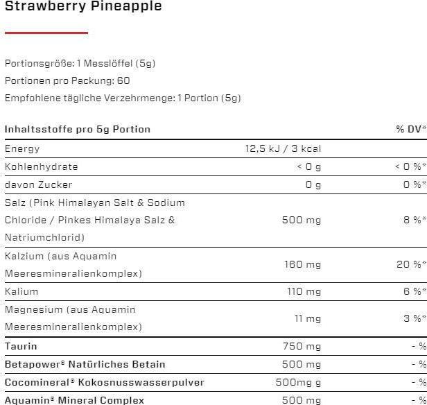 Valori nutrizionali e ingredienti Vast Hydro (barattolo da 300 g) (Ananas, Fragola, 1 pz., 300 g)