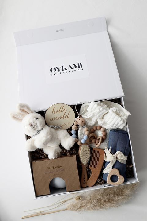 Actual product image Oykami Baby Geschenkbox Blau "Paris" Hase Weiss