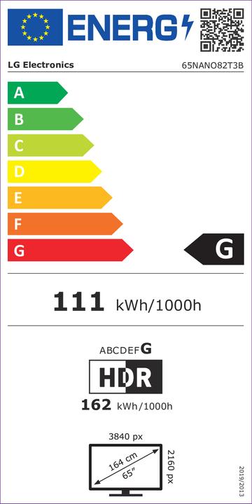 Energie-Label LG TV Set||65"|4K/Smart||Wireless LAN|Bluetooth|webOS|65NANO82T3B (65", NANO82, Nano-Cell, 4K)