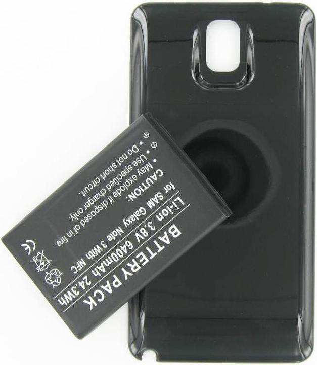 Actual product image AccuCell Battery Samsung Galaxy Note 3, B800BE, B800BU with black case without NFC