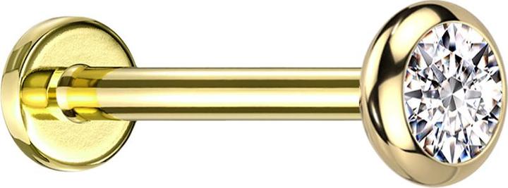 Star Piercing Micro Labret Innengewinde vergoldet Scheibe abgerundet vergoldet Kristall silber (ohne Messing, Titan G23)