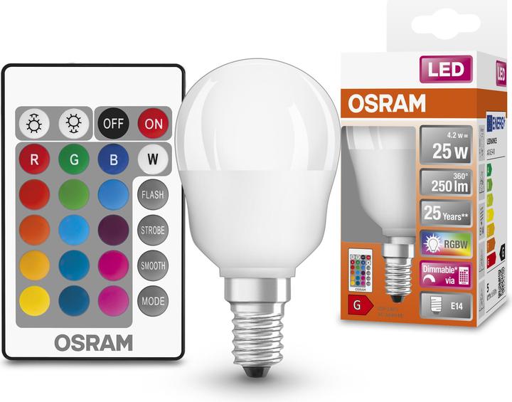 Actual product image Osram Led Retrofit Rgbw Lamps With Remote Control (E14, 25 W, 250 lm, 1 x, G)