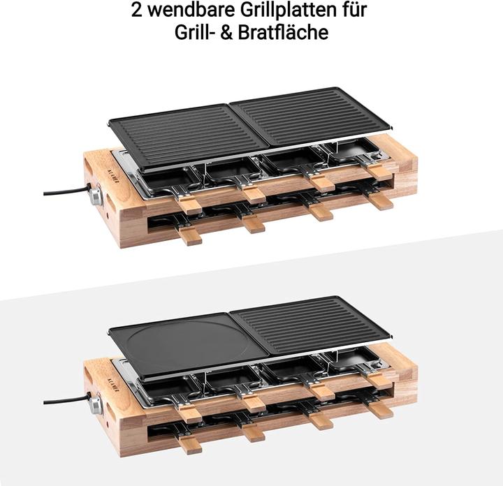 Productafbeelding KLAMER Raclette 8 Personen 1500W Raclette Grill mit Holzgestell