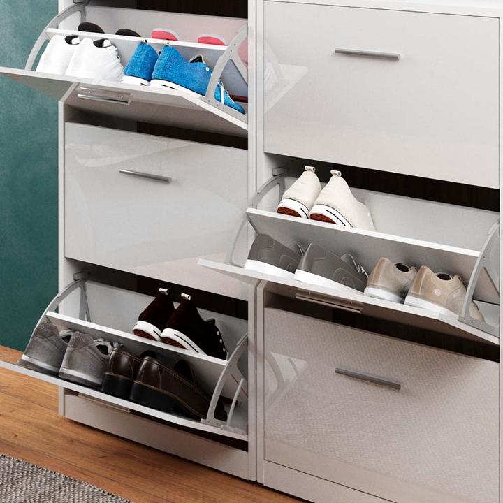 Image du produit Vicco Boite à chaussures Gizmo, blanc brillant/blanc, ensemble avec miroir (45 x 60 x 2 cm, 59 x 170 x 22 cm, 59 x 105 x 22 cm)