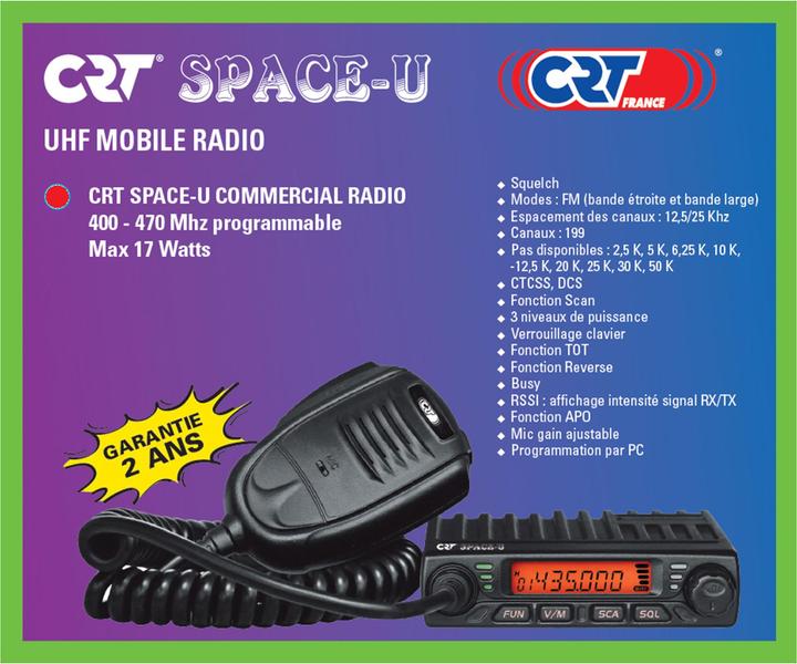 Image du produit CRT Alpha Radio UHF CRT SPACE U 400-470 MHz, programmable sur PC, 199 canaux