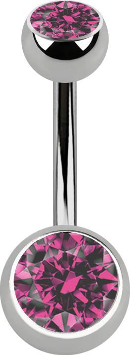 Image du produit Star Piercing Banane argentée avec deux boules argentées avec cristal rose (sans laiton, Titane G23)
