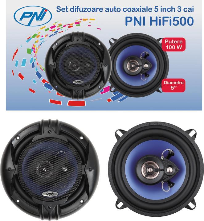 PNI Coaxial car speakers HiFi500, 100W, 12.7 cm, 3-way, set of 2 (12.70 cm)