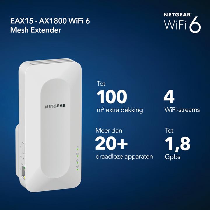 Produktbild Netgear EAX15 WiFi 6 Mesh Extender (1200 Mbit/s, 600 Mbit/s)