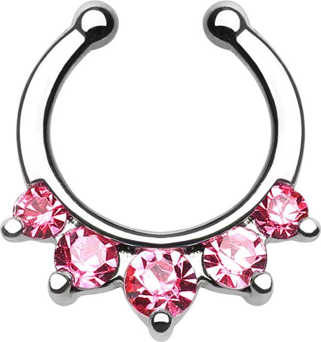 Produktbild Star Piercing Fake Septum mit fünf pinken Kristallen