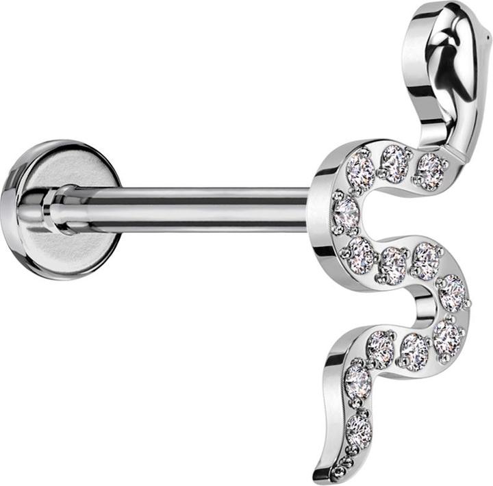 Image du produit Star Piercing Micro Threadless Labret argenté serpent argenté cristaux argentés (Titane G23, sans laiton)