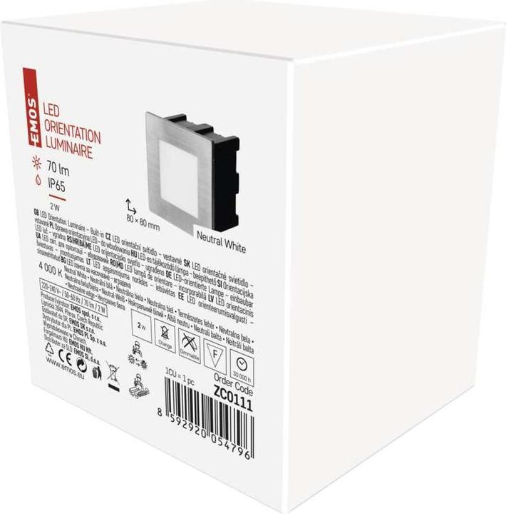 Produktbild Emos LED Treppenlicht – Einbauleuchte 80×80 1,5W neut. weiss IP65 (65 lm)