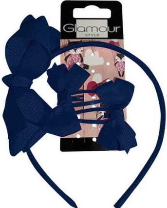 Actual product image Glamour Set Kids Back To School Headband + Cufflinks With Bow 2Pcs. Navy
