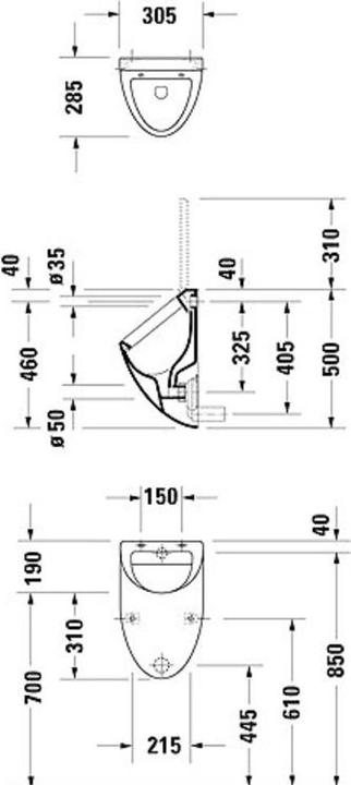 Produktbild Duravit Urinal Fizz fr Deckel Zulauf hinten Ablauf hinten wei 0823350000