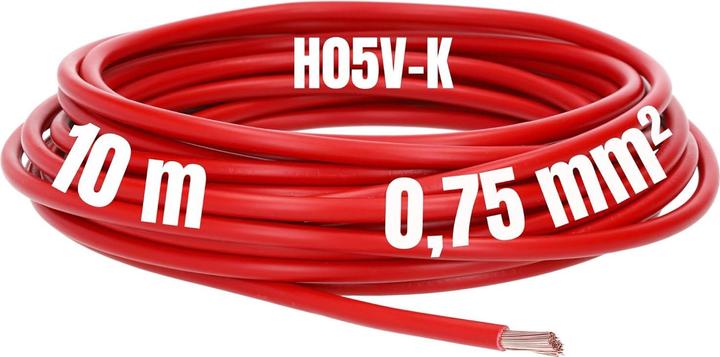 Actual product image Kalitec 10 metres H05V-K 0.75 mm² red Wiring cable I Conductor cable I PVC single core I Stranded wire 0.75 (10 m)