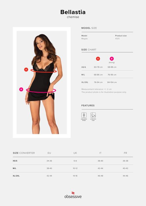 Productafbeelding Obsessive Bellastia Chemise met String - Zwart (L, XL)