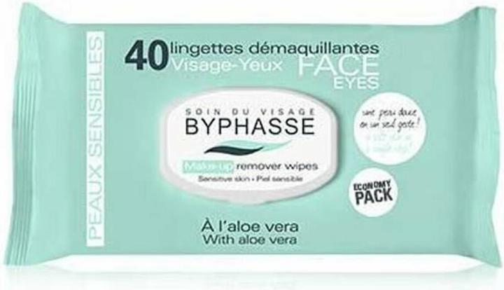Actual product image Byphasse Face & Eyes Remover Wipes with Aloe Vera for sensitive skin 40 pcs. (Cleaning cloths)