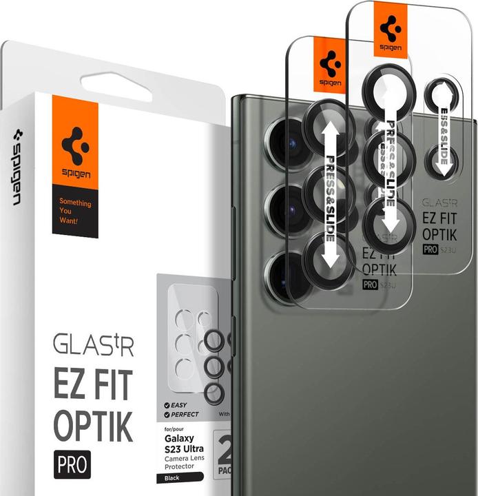 Actual product image Spigen Optics Pro Camera Sam S23 Ultra 2szt./2pcs czarny/black AGL05950 (2 Piece, Samsung Galaxy S23 Ultra)